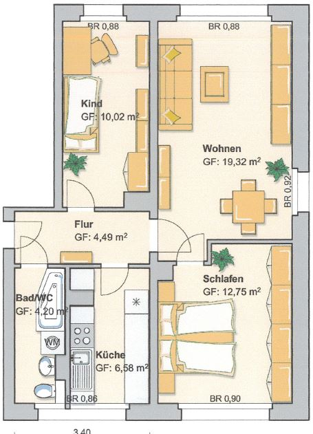 Grundriss - Etagenwohnung in Werdau