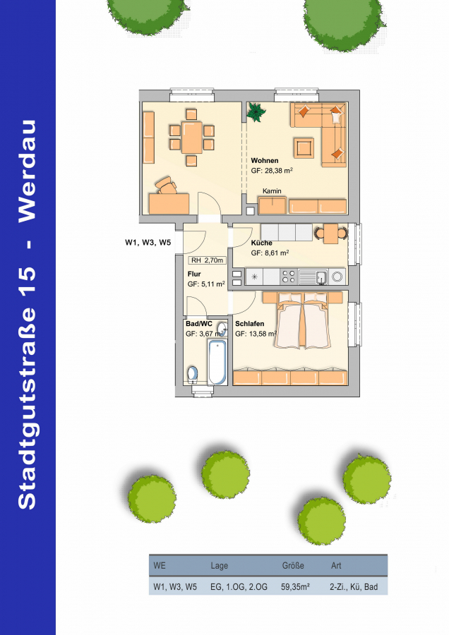 Grundriss - 2 Raum Wohnung in bester Lage zu vermieten!