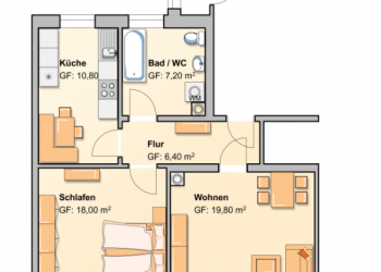 Grundriss - 2 Raum Wohnung mit Küche zu vermieten